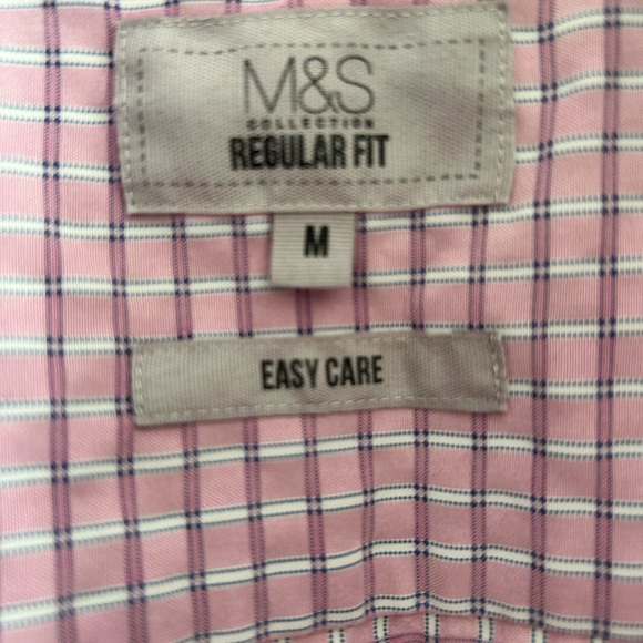 Men's M&S Medium Regular fit Pink Checkered Short Sleeve Shirt - Picture 3 of 10